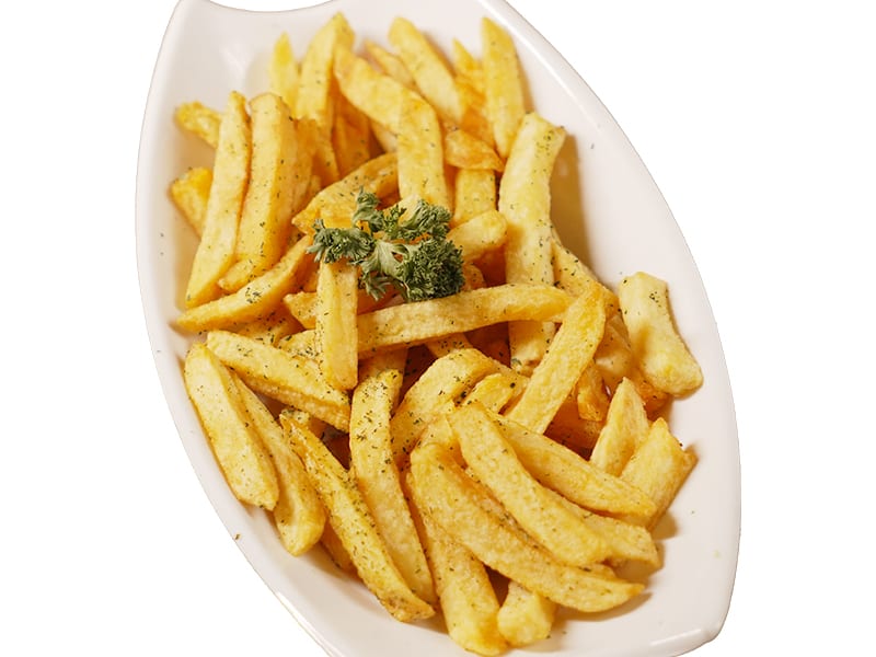 Golden Crunch Fries, Crispy golden fries with a touch of salt, garnished with fresh parsley, Sufraq Karachi