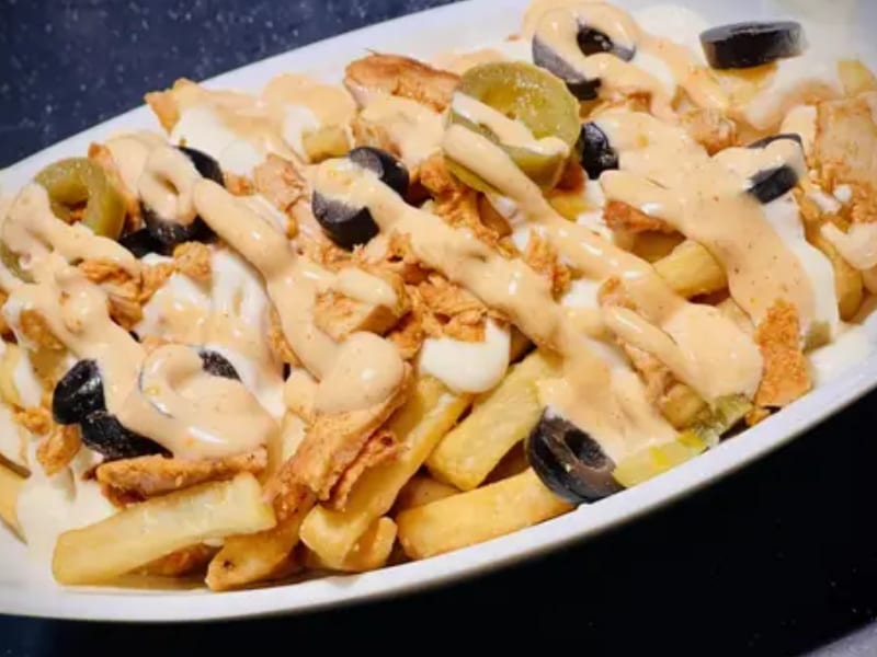 Loaded Fries Supreme, Fully loaded fries with chicken, mayo and seasoning, garnished with fresh parsley, Sufraq Karachi