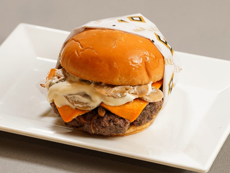 Mushroom Melt Beef, Juicy beef patty with creamy mushroom sauce, cheese slice and garlic mayo, Sufraq Karachi