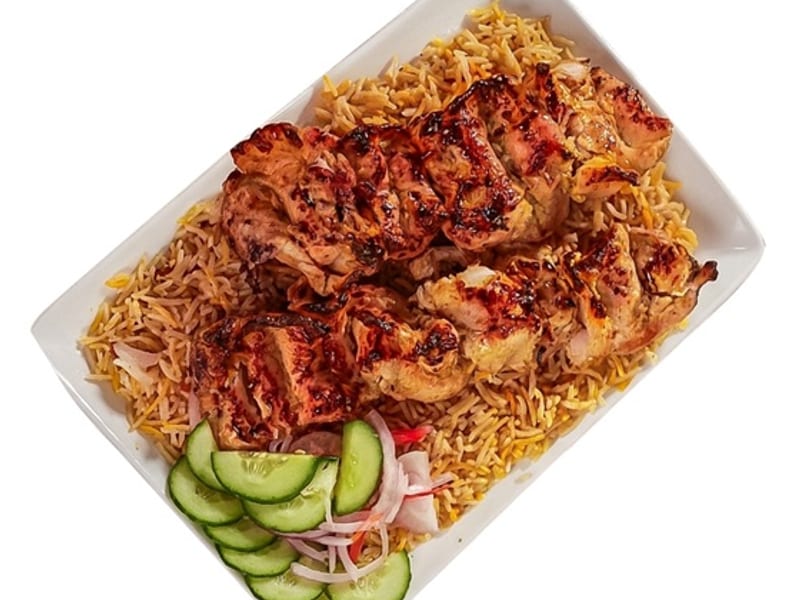 Shish Taouk Boti, Yogurt, lemon and garlic marinated chicken cubes, skewered and flame-grilled, Sufraq Karachi