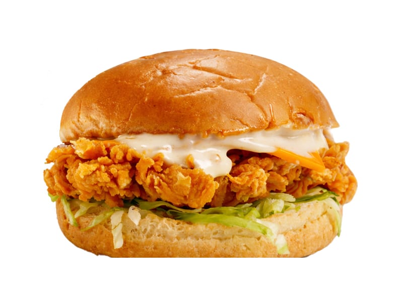 Zinger Chicken Burger, Crispy fried chicken patty layered with garlic mayo, iceberg and a soft toasted bun, Sufraq Karachi