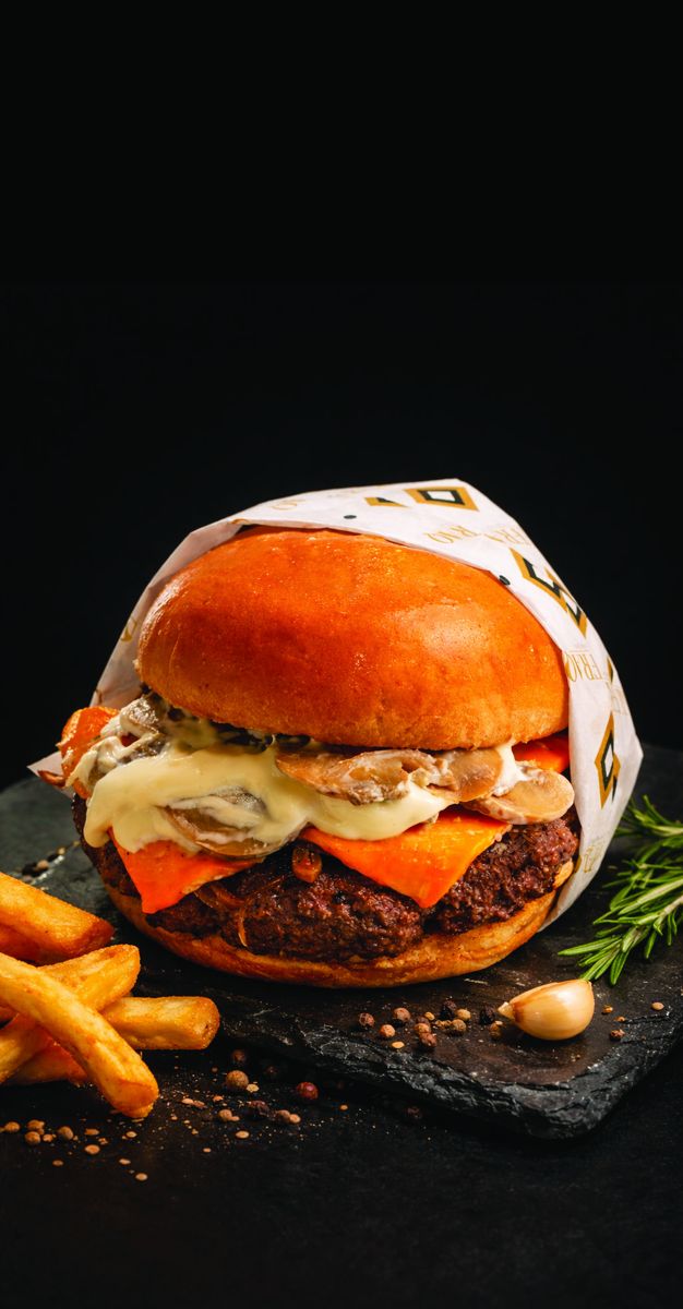Sufraq Mushroom Melt beef burger